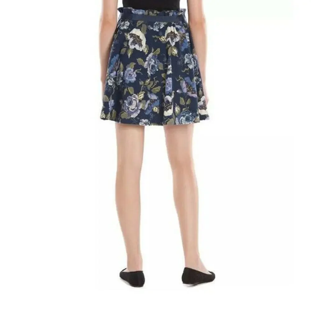 LC Lauren Conrad Women's Skirt Sz XL Blue Floral Paper Bag Waist‎ Mini